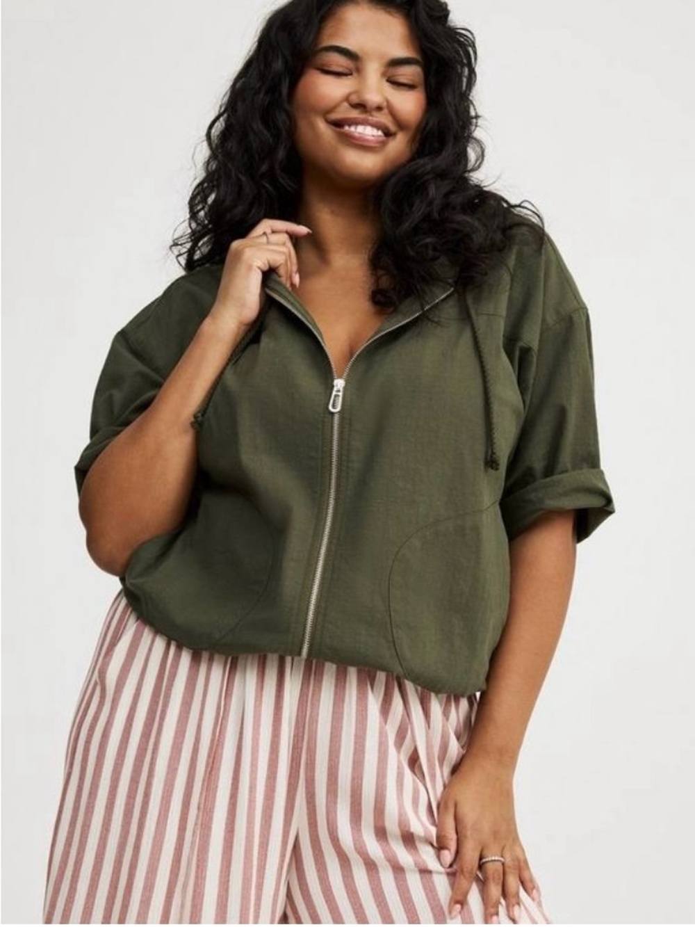 Torrid Olive Zip-Front Hooded Bomber Jacket - Size 2X - NWT!